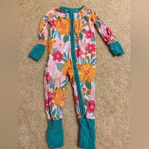 Little Sleepies Floral Footie with Teal Trim